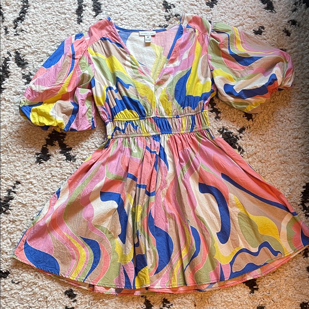 Sincerely Jules Patterned Mini Dress With Puff Sleeves